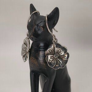 Vintage Sterling Silver Pansy Dangle Earrings